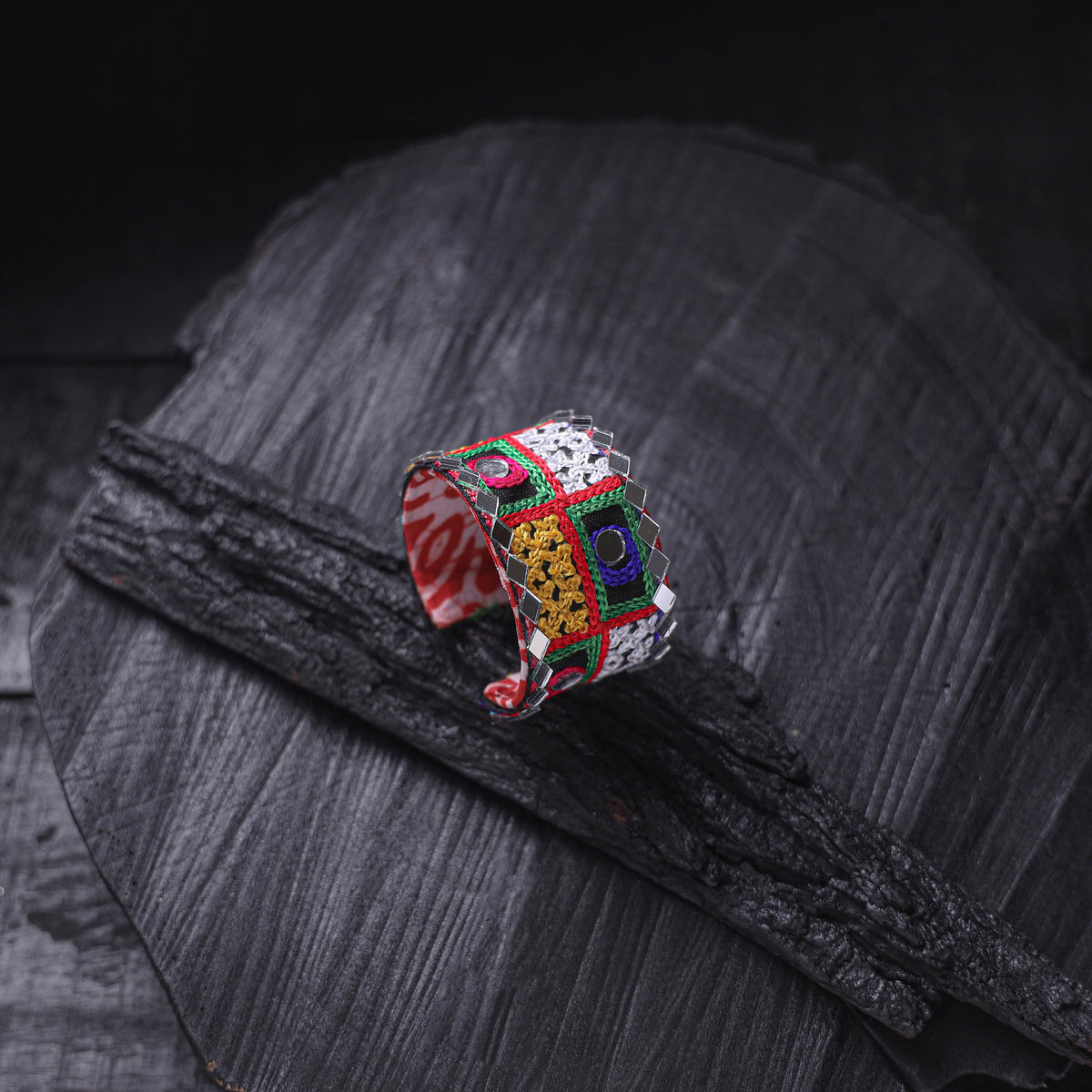 Fabart Mirror Work Handmade Cuff Bracelet (Adjustable) 11
