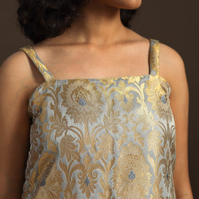 Grey - brocade silk straight banarasi kurta 12 - handcrafted