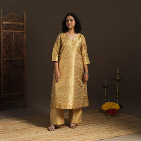 Brown - brocade silk a-line banarasi kurta 01 - handcrafted