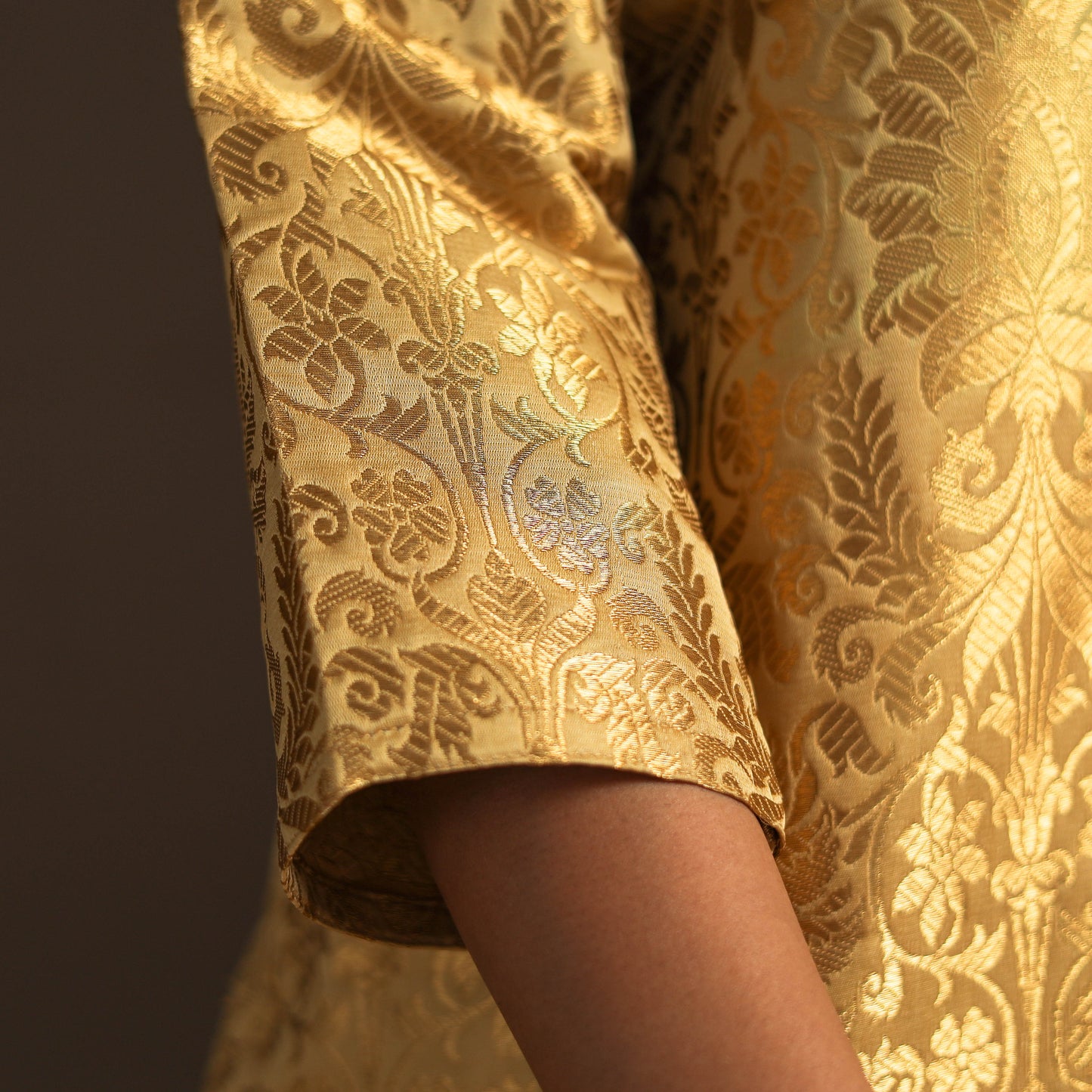 Brown - brocade silk a-line banarasi kurta 01 - handcrafted