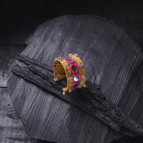Yellow - Fabart Ghungroo Mirror Work Handmade Cuff Bracelet (Adjustable) 15