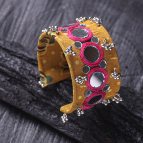 Yellow - Fabart Ghungroo Mirror Work Handmade Cuff Bracelet (Adjustable) 15