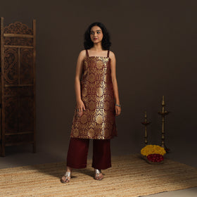Maroon - brocade silk straight banarasi kurta 10