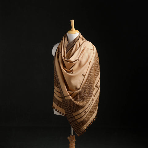 Brown - Kutch Handwoven Mirror Work Acrylic Wool Shawl 01
