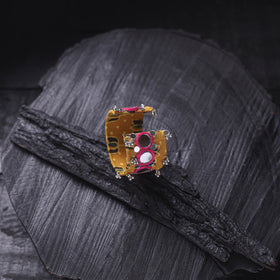 Yellow - Fabart Ghungroo Mirror Work Handmade Cuff Bracelet (Adjustable) 15