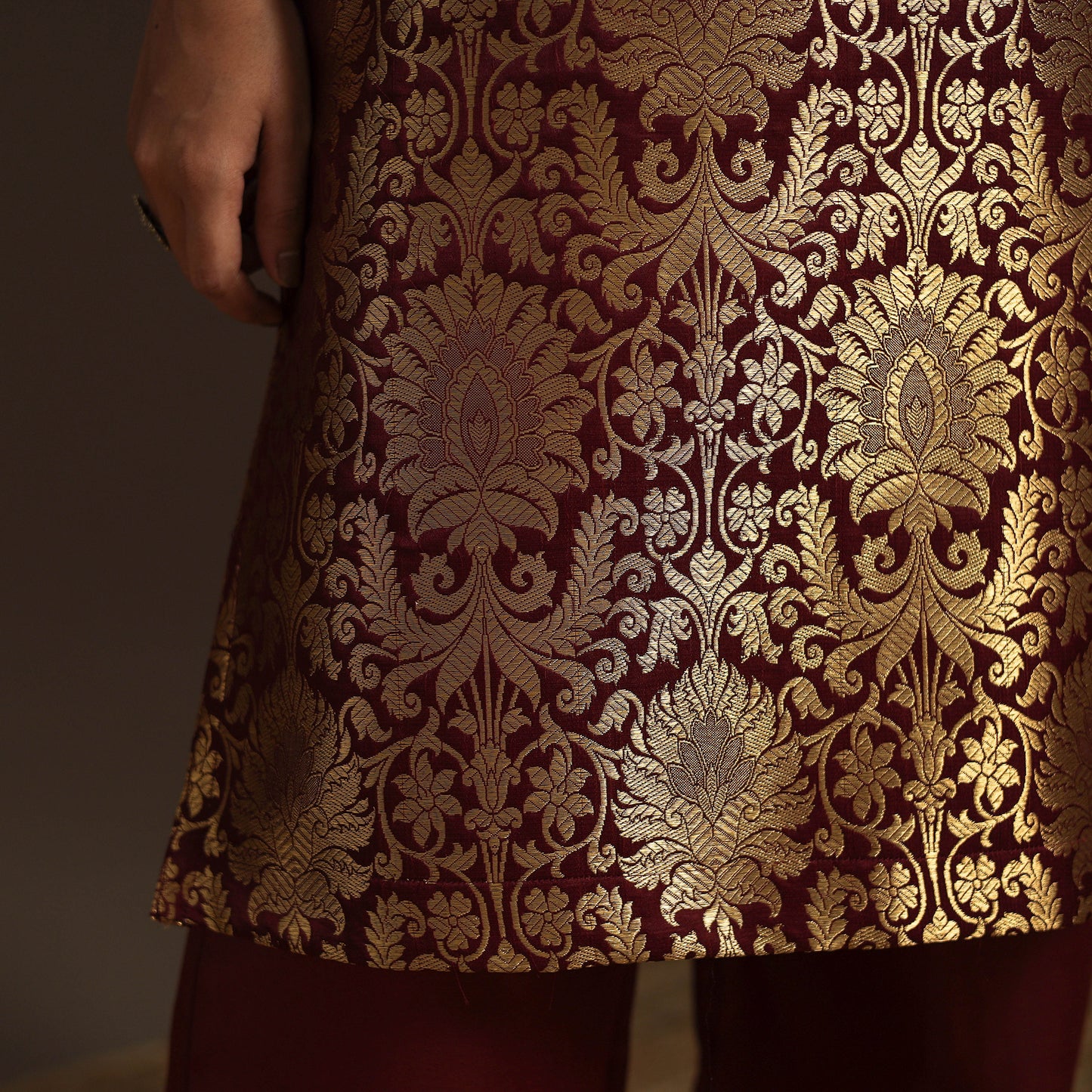 Maroon - brocade silk straight banarasi kurta 10