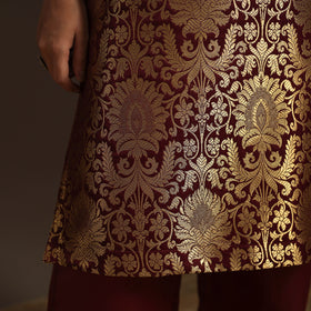 Maroon - brocade silk straight banarasi kurta 10