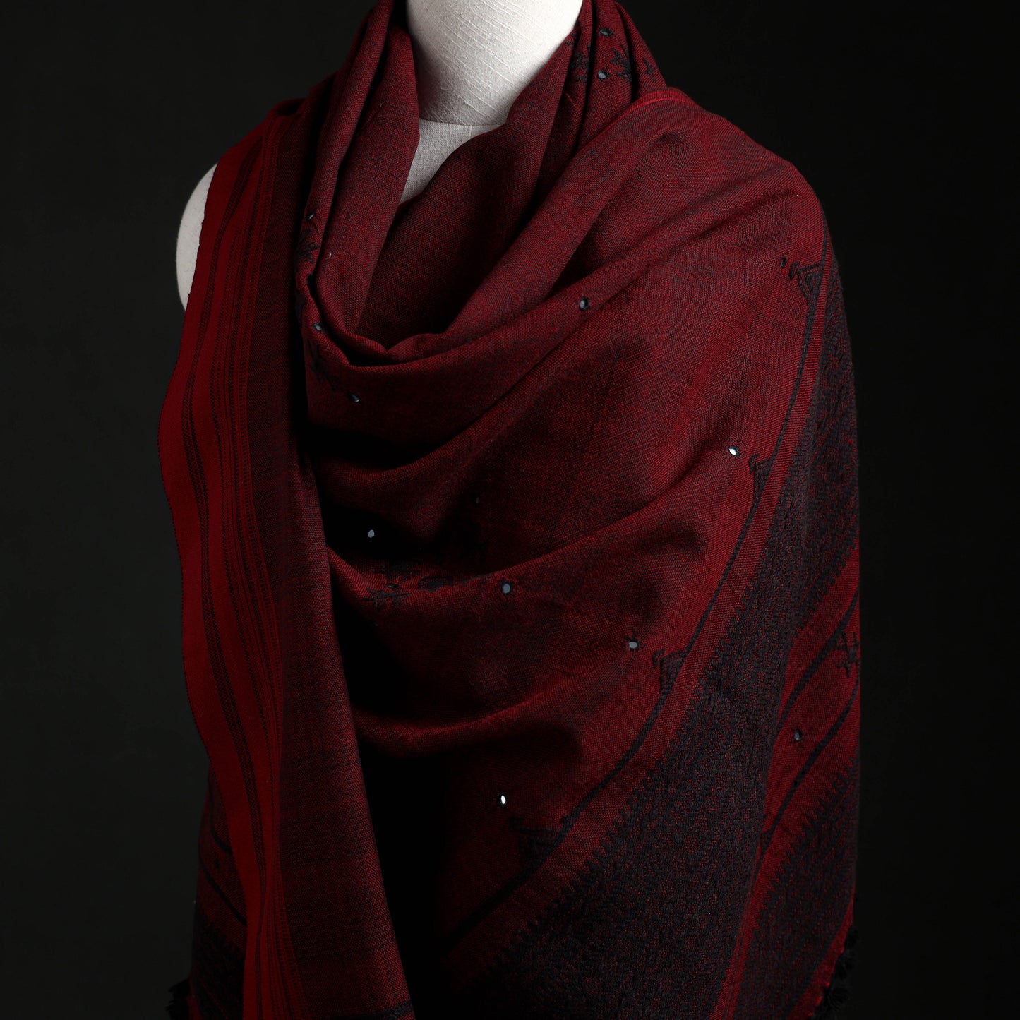Kutch Handwoven Mirror Work Acrylic Wool Shawl 03