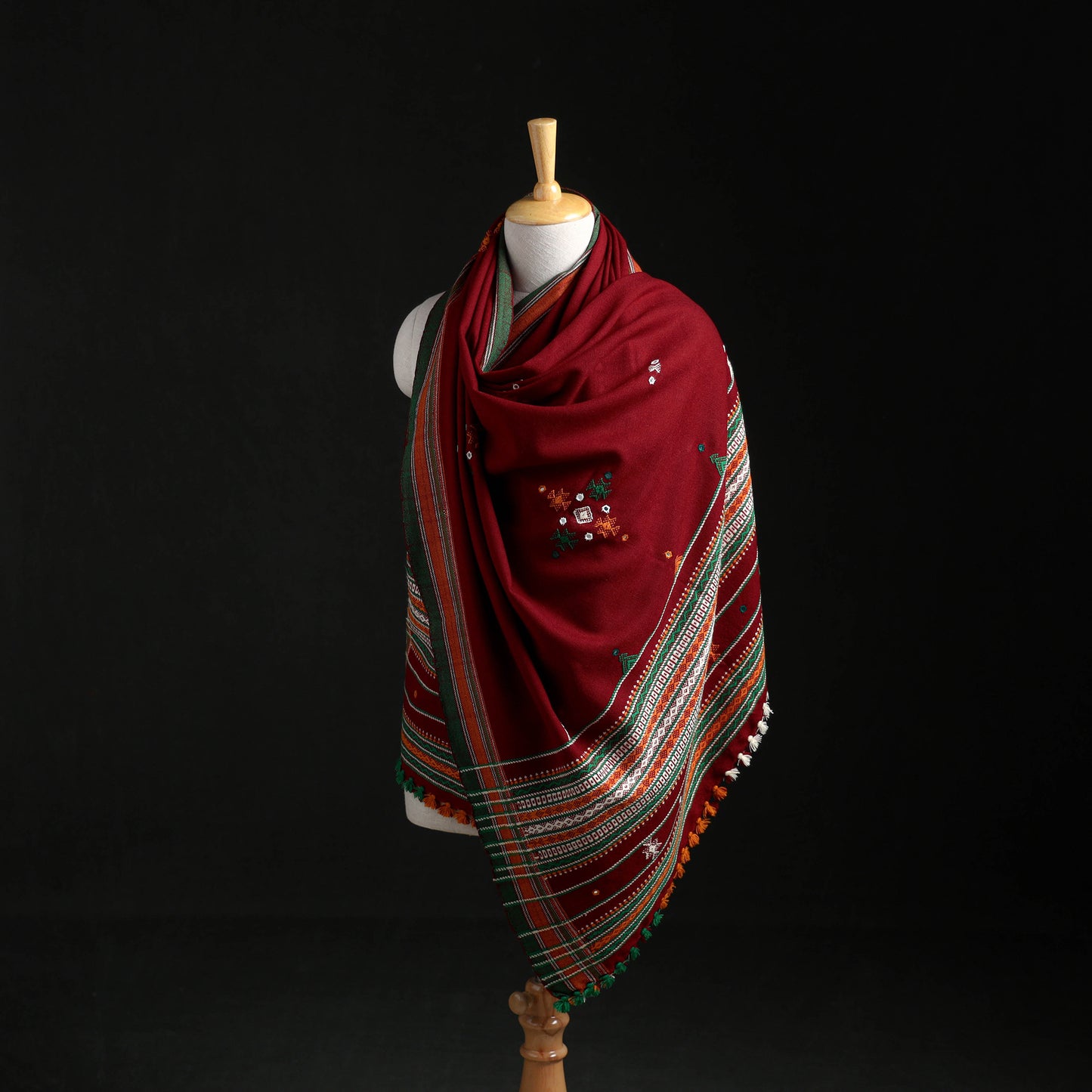 Kutch Handwoven Mirror Work Acrylic Wool Shawl 05