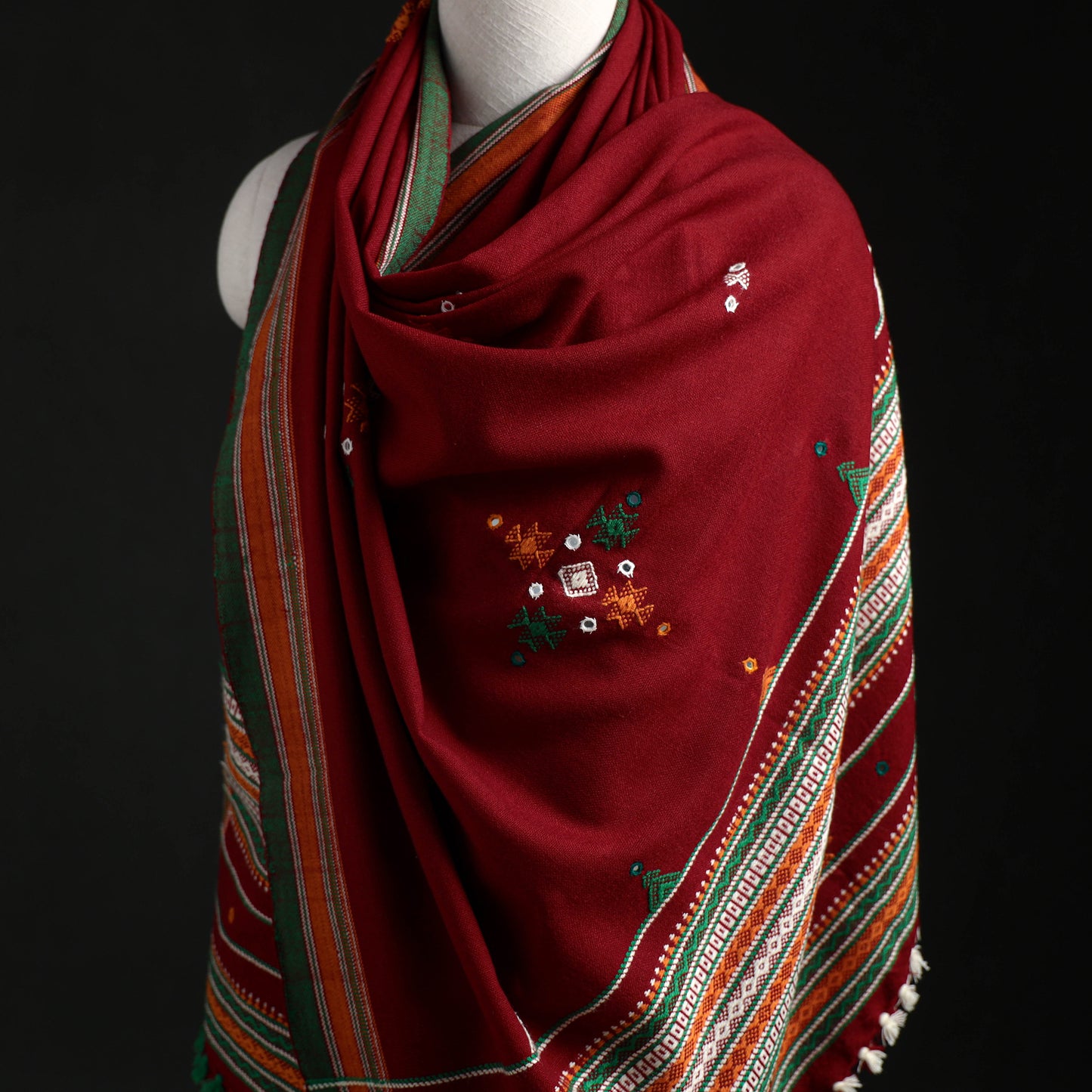 Kutch Handwoven Mirror Work Acrylic Wool Shawl 05