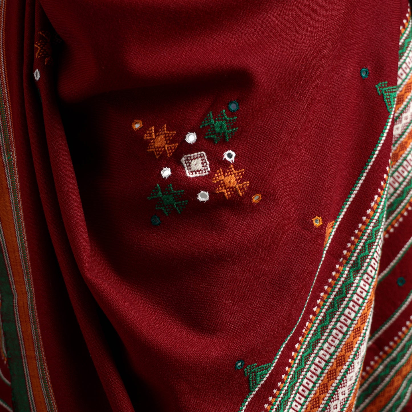 Kutch Handwoven Mirror Work Acrylic Wool Shawl 05
