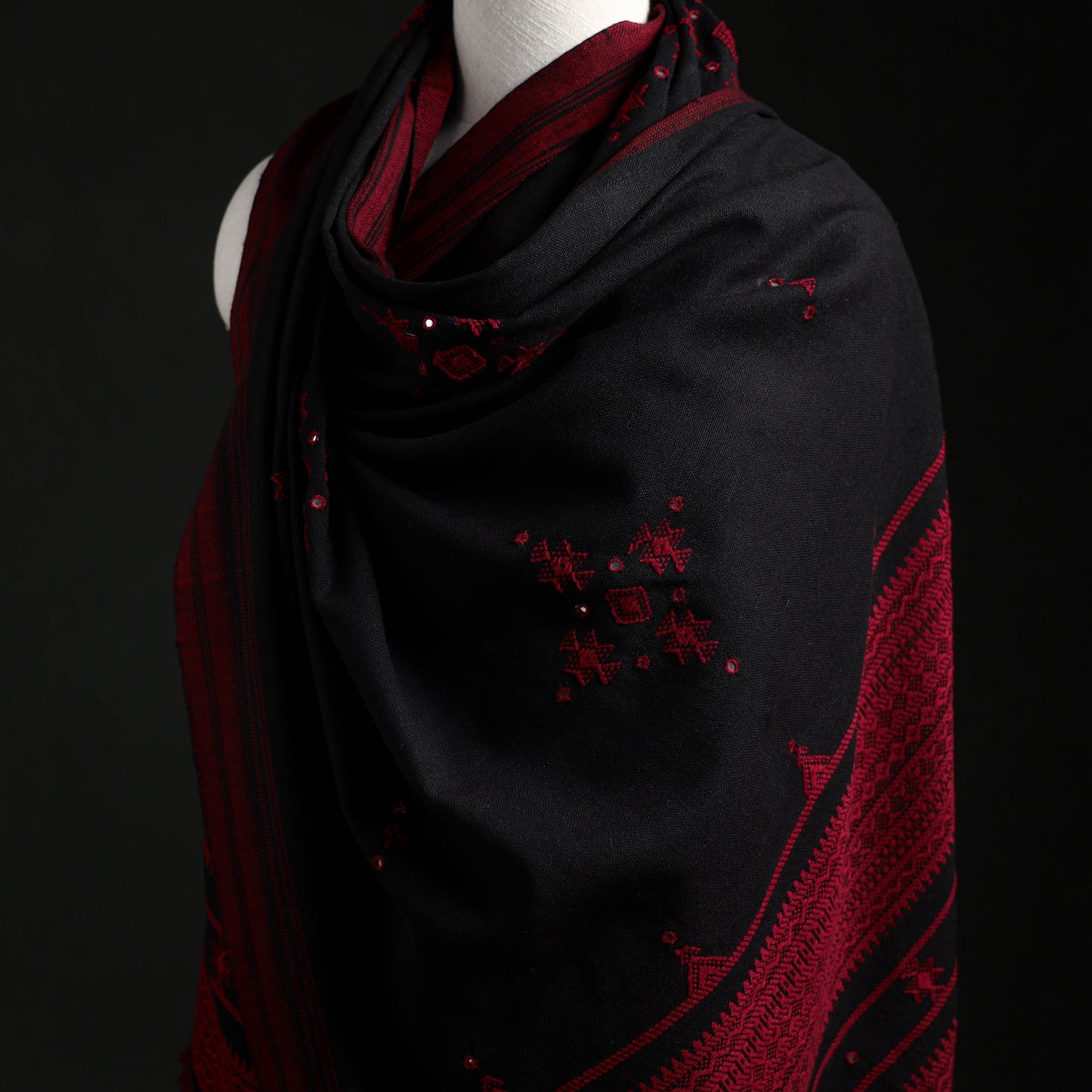 Kutch Handwoven Mirror Work Acrylic Wool Shawl 06