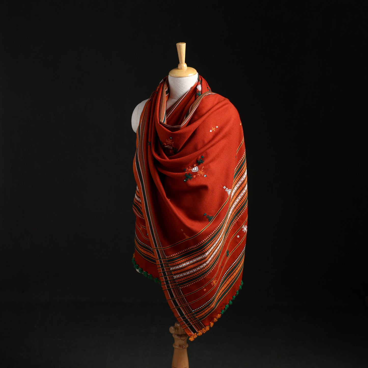 Kutch Handwoven Mirror Work Acrylic Wool Shawl 07