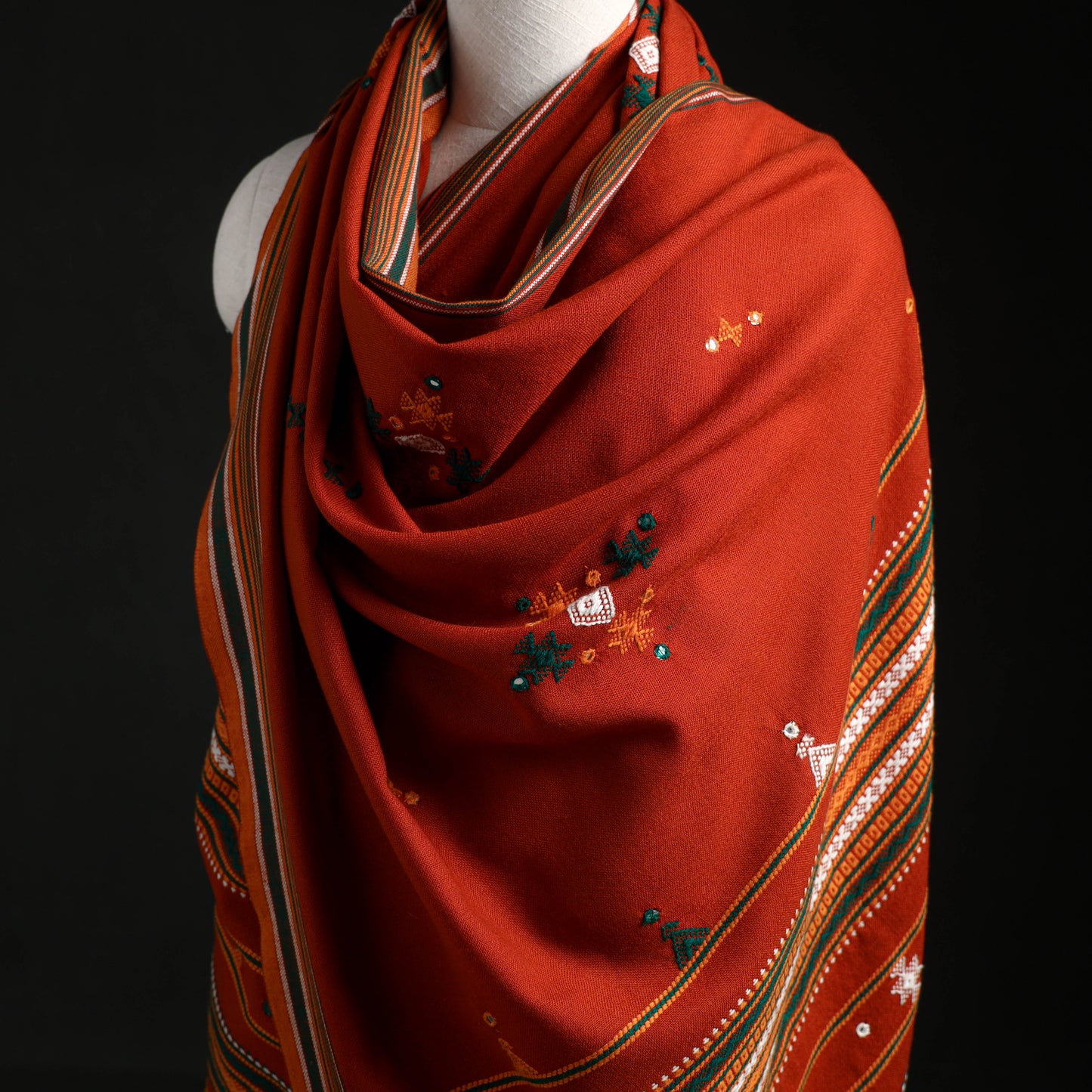 Kutch Handwoven Mirror Work Acrylic Wool Shawl 07