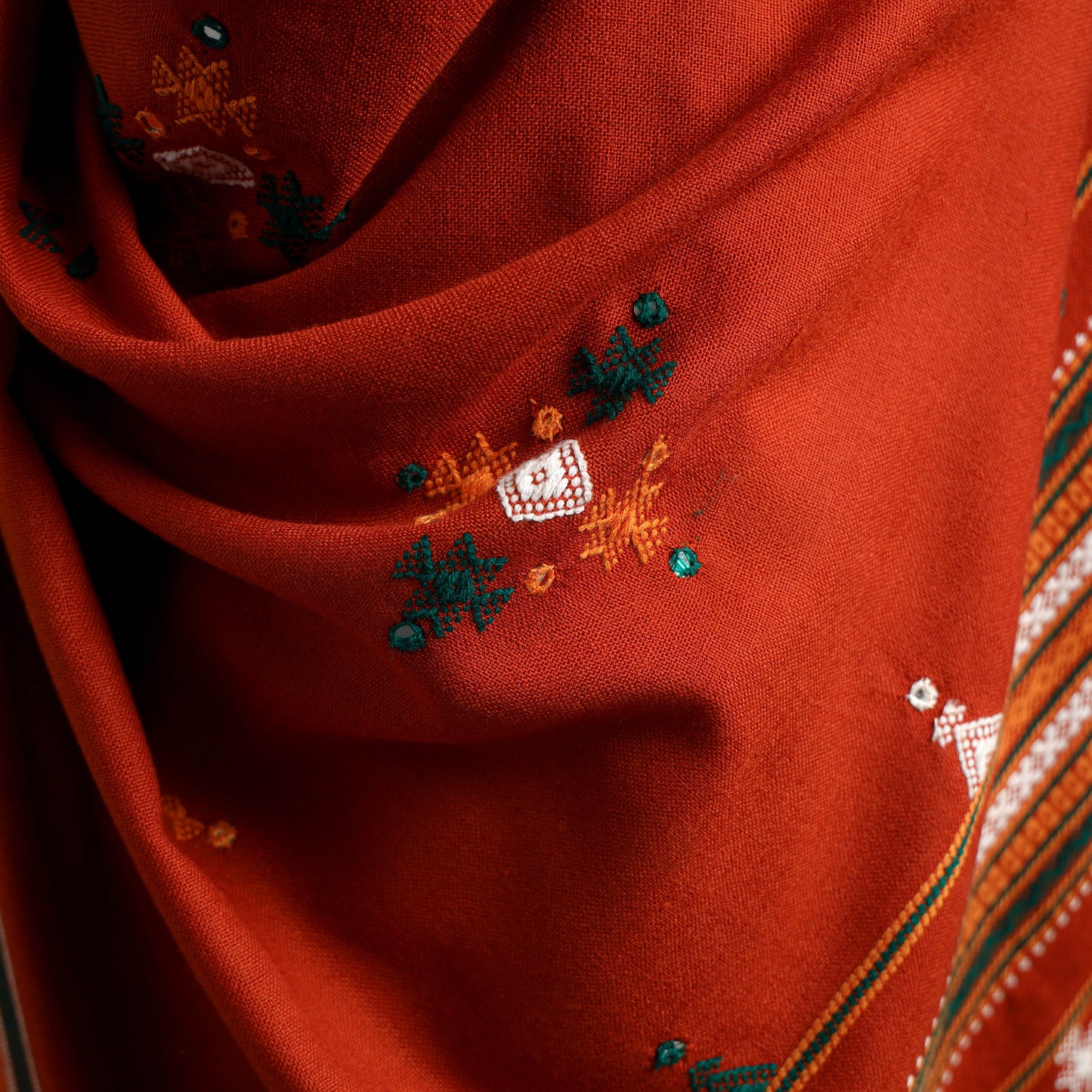 Kutch Handwoven Mirror Work Acrylic Wool Shawl 07