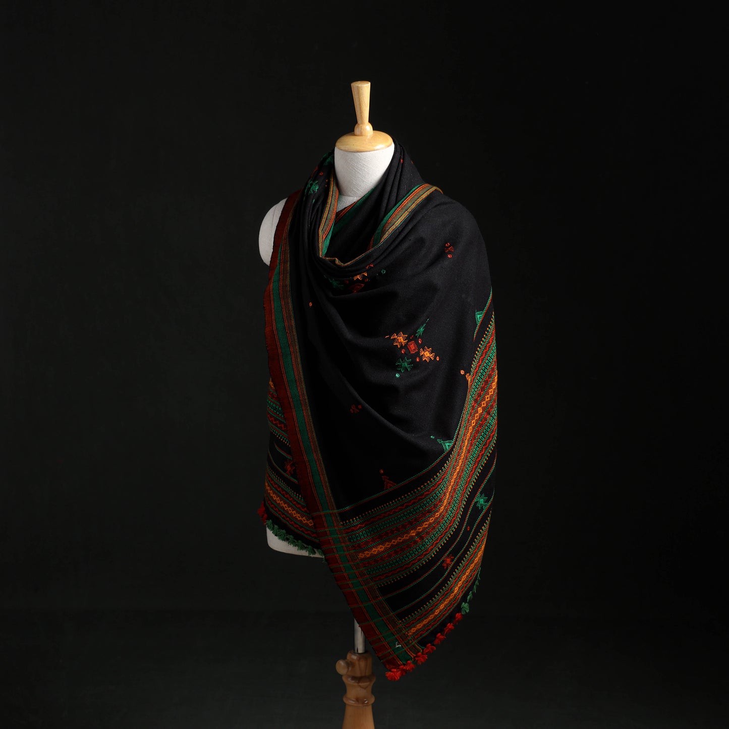 Kutch Handwoven Mirror Work Acrylic Wool Shawl 08