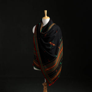 Black - Kutch Handwoven Mirror Work Acrylic Wool Shawl 08
