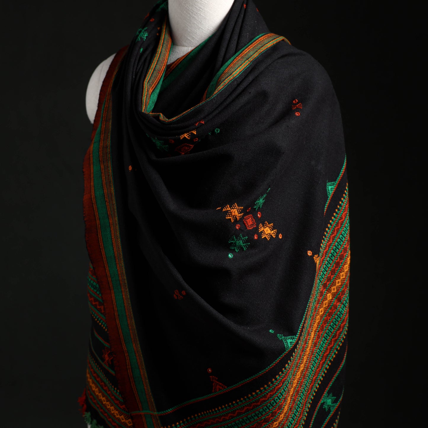 Kutch Handwoven Mirror Work Acrylic Wool Shawl 08