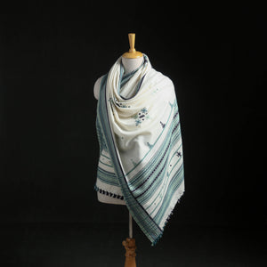 White - Kutch Handwoven Mirror Work Acrylic Wool Shawl 10