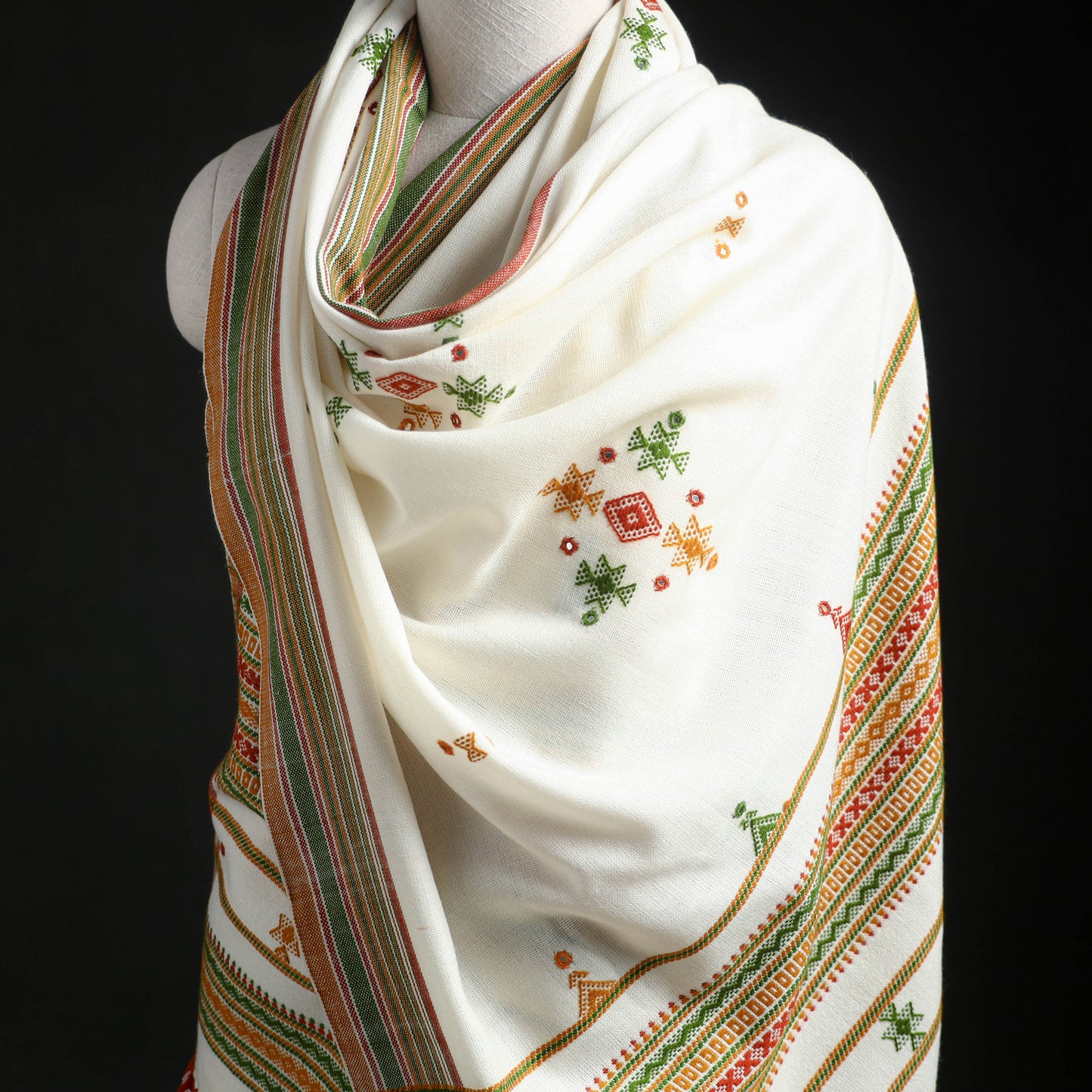 Kutch Handwoven Mirror Work Acrylic Wool Shawl 12