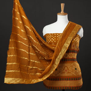 3pc Kutch Bandhani Tie-Dye Satin Cotton Zari Work Suit Material Set 03