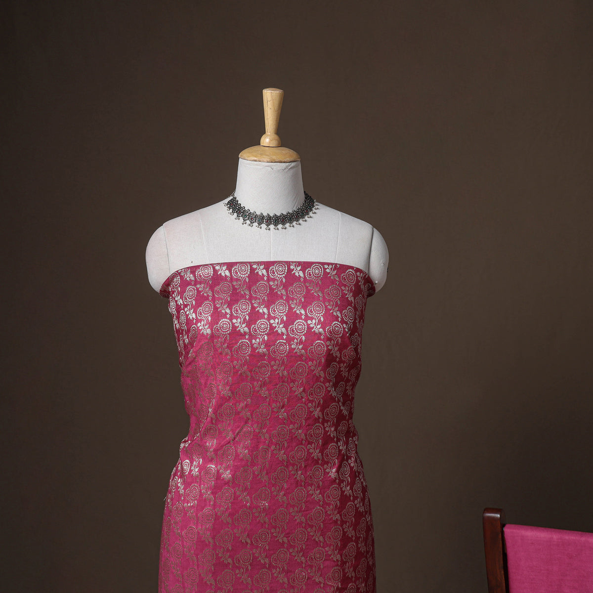 Banarasi Silk Cotton Zari Work Unstitched Dress Material: Kurta, Bottom & Dupatta 01