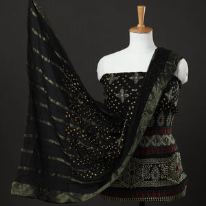 3pc Kutch Bandhani Tie-Dye Satin Cotton Zari Work Suit Material Set 05