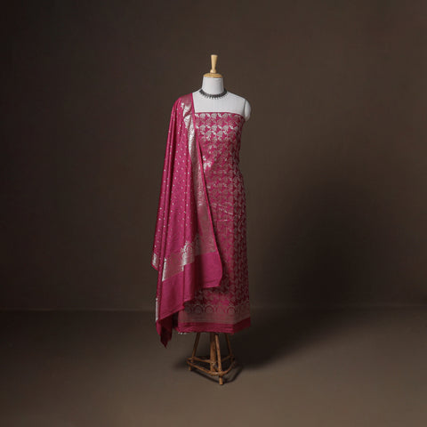Banarasi silk cotton zari work unstitched dress material: