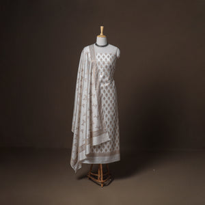Banarasi Silk Cotton Zari Work Unstitched Dress Material: Kurta, Bottom & Dupatta 06