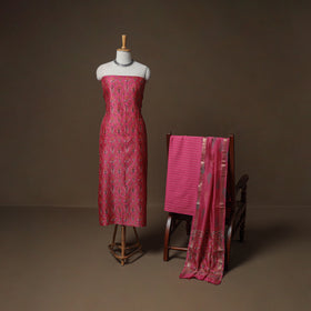 Floral Sanganeri Print Maheshwari Silk Unstitched Dress Material: Kurta, Bottom & Dupatta 02