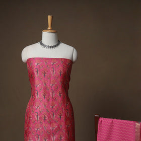 Floral Sanganeri Print Maheshwari Silk Unstitched Dress Material: Kurta, Bottom & Dupatta 02