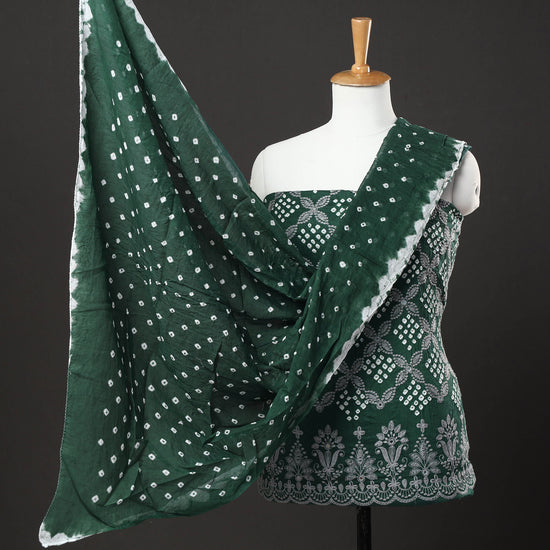 3pc Kutch Bandhani Tie-Dye Mirror Work Satin Cotton Suit Material Set 177