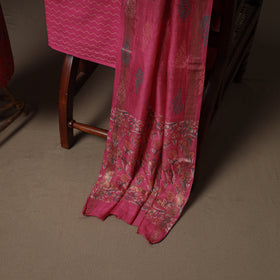 Floral Sanganeri Print Maheshwari Silk Unstitched Dress Material: Kurta, Bottom & Dupatta 02