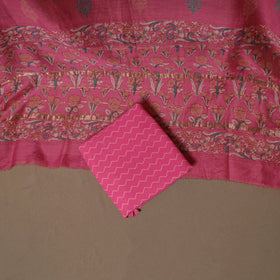 Floral Sanganeri Print Maheshwari Silk Unstitched Dress Material: Kurta, Bottom & Dupatta 02