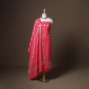 Banarasi Silk Cotton Zari Work Unstitched Dress Material: Kurta, Bottom & Dupatta 08