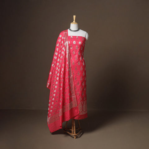 Banarasi silk cotton zari work unstitched dress material: