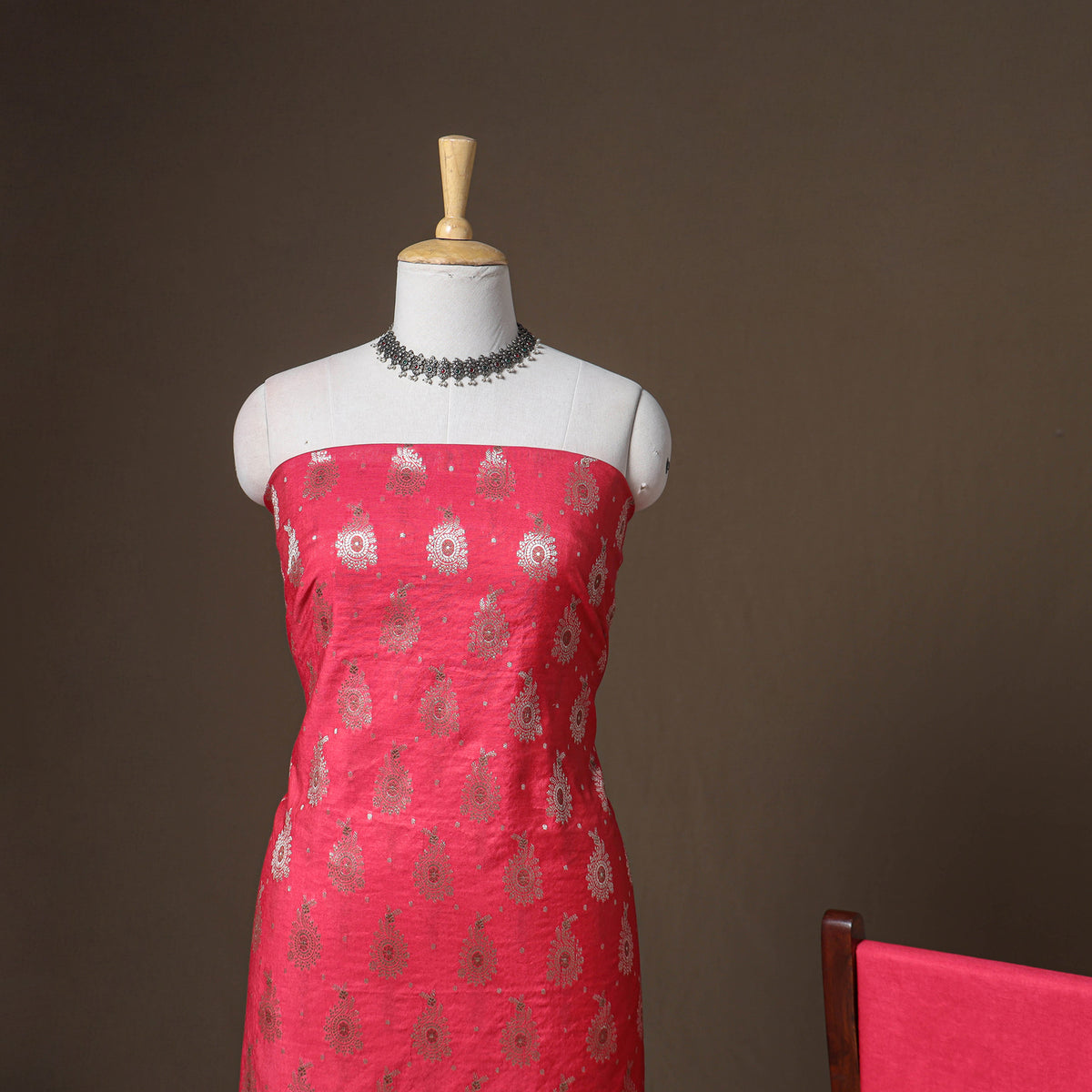 Banarasi Silk Cotton Zari Work Unstitched Dress Material: Kurta, Bottom & Dupatta 08