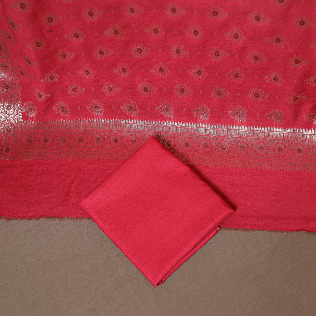 Banarasi Silk Cotton Zari Work Unstitched Dress Material: Kurta, Bottom & Dupatta 08