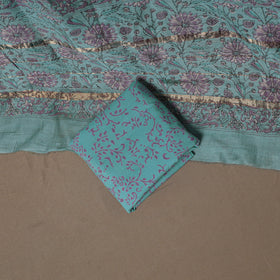Floral Sanganeri Print Maheshwari Silk Unstitched Dress Material: Kurta, Bottom & Dupatta 01