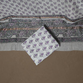 Floral Sanganeri Print Maheshwari Silk Unstitched Dress Material: Kurta, Bottom & Dupatta 03