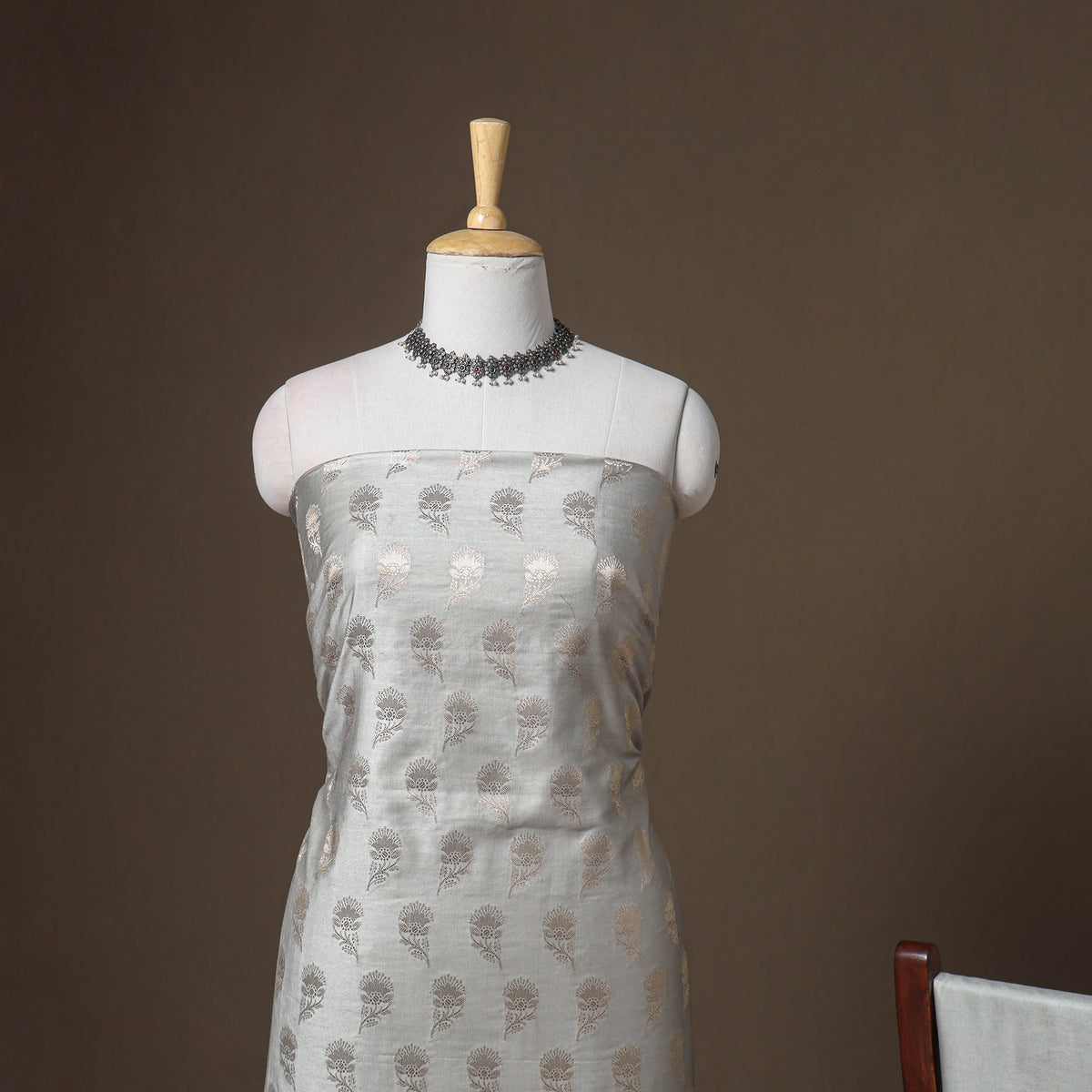 Banarasi Silk Cotton Zari Work Unstitched Dress Material: Kurta, Bottom & Dupatta 10