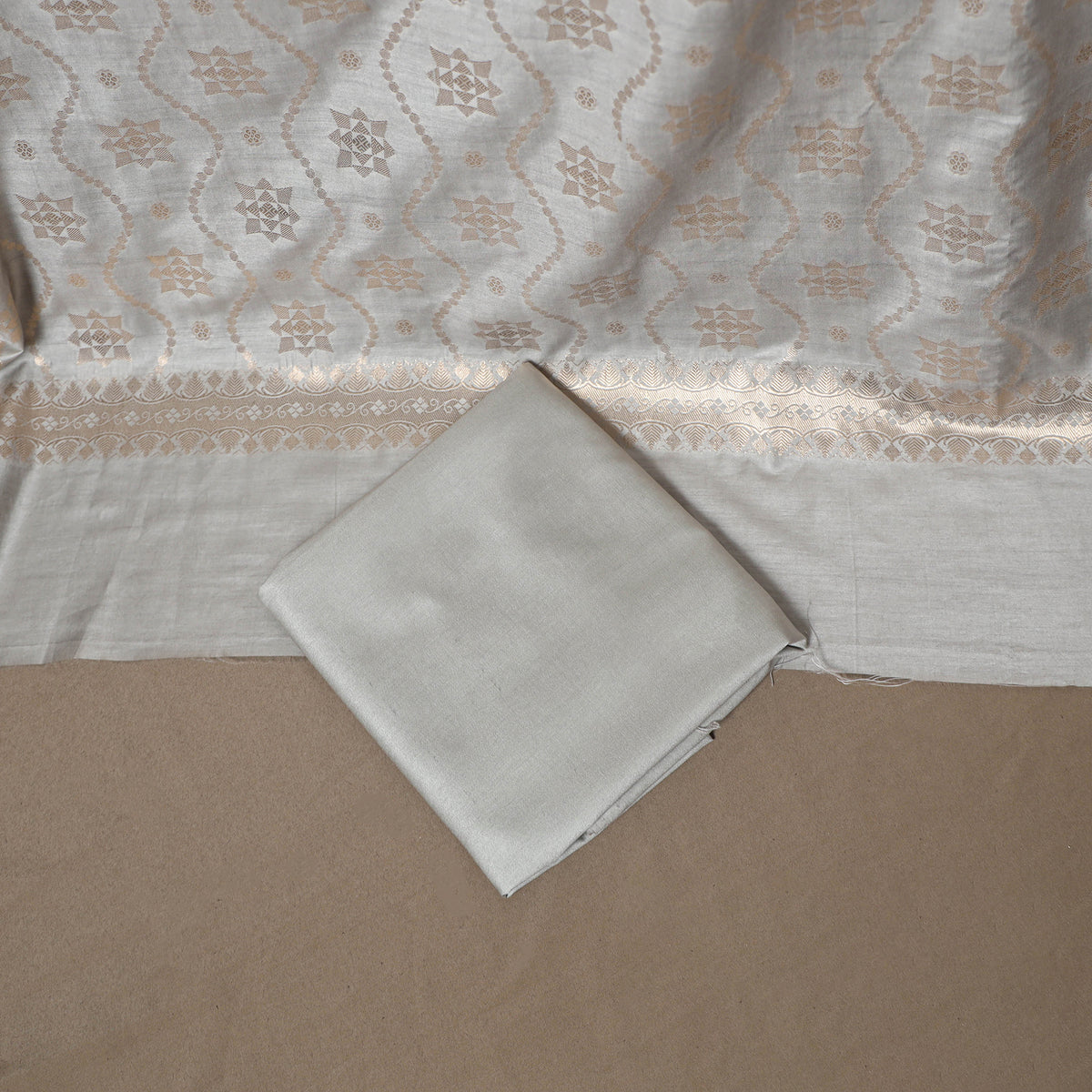 Banarasi Silk Cotton Zari Work Unstitched Dress Material: Kurta, Bottom & Dupatta 10