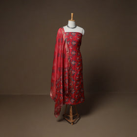 Floral Sanganeri Print Maheshwari Silk Unstitched Dress Material: Kurta, Bottom & Dupatta 04
