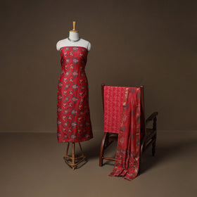 Floral Sanganeri Print Maheshwari Silk Unstitched Dress Material: Kurta, Bottom & Dupatta 04