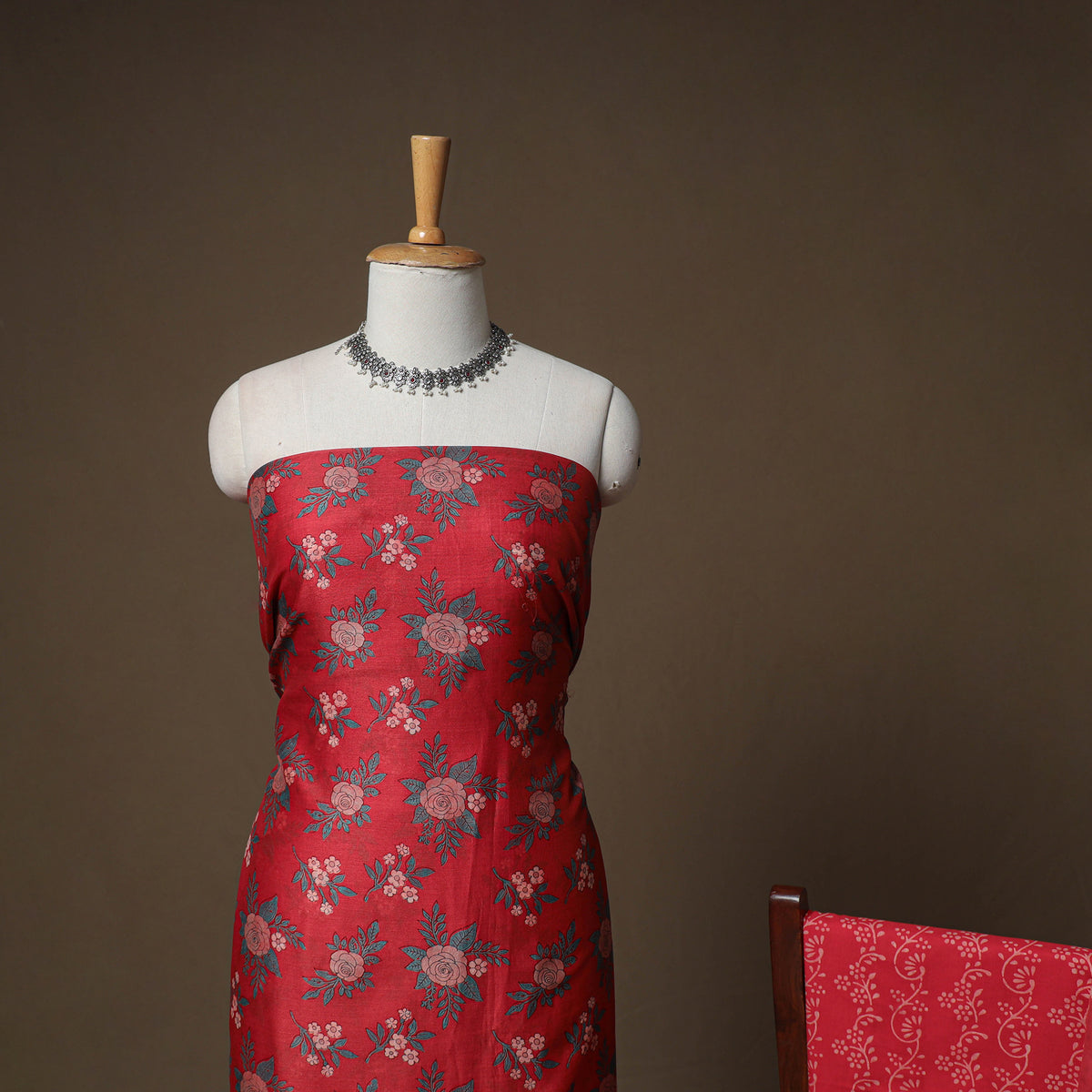 Floral Sanganeri Print Maheshwari Silk Unstitched Dress Material: Kurta, Bottom & Dupatta 04
