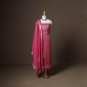 Banarasi Silk Cotton Zari Work Unstitched Dress Material: Kurta, Bottom & Dupatta 13