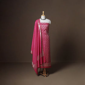 Banarasi Silk Cotton Zari Work Unstitched Dress Material: Kurta, Bottom & Dupatta 13