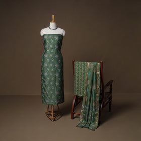 Floral Sanganeri Print Maheshwari Silk Unstitched Dress Material: Kurta, Bottom & Dupatta 05