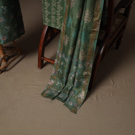 Floral Sanganeri Print Maheshwari Silk Unstitched Dress Material: Kurta, Bottom & Dupatta 05