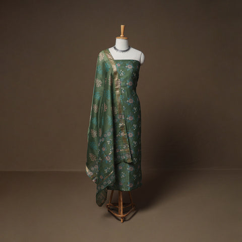 Floral Sanganeri Print Maheshwari Silk Unstitched Dress Material: Kurta, Bottom & Dupatta 05